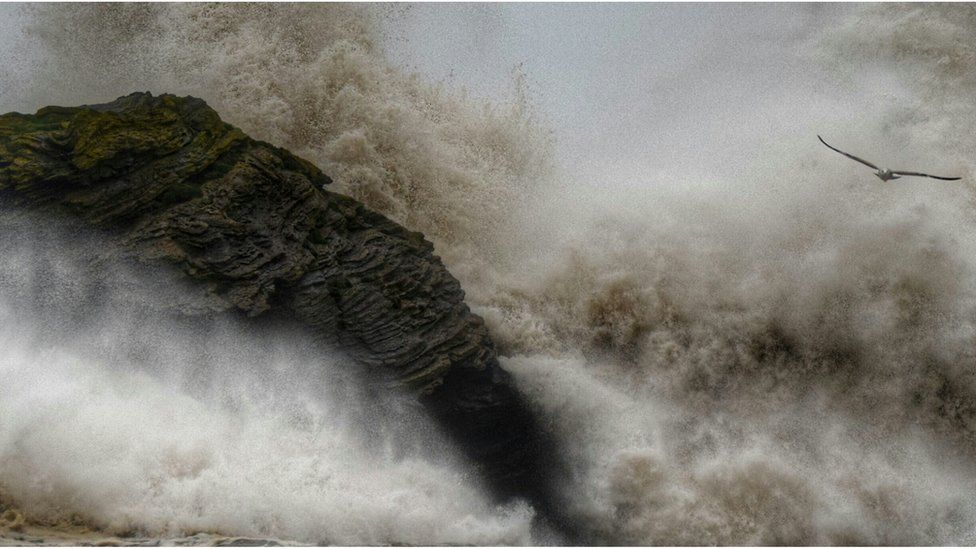 Stormy seas at Llangrannog, Ceredigion.