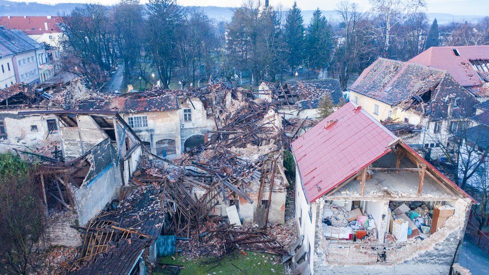 Damaged buildings are seen after an earthquake in Petrinja, Croatia