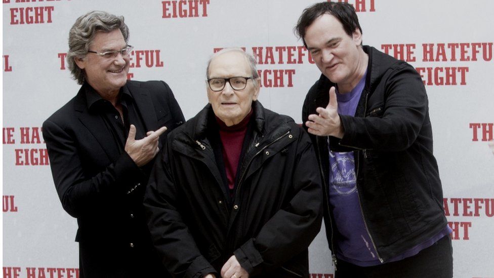 Ennio Morricone with Quentin Tarantino and Kurt Russell, 2016