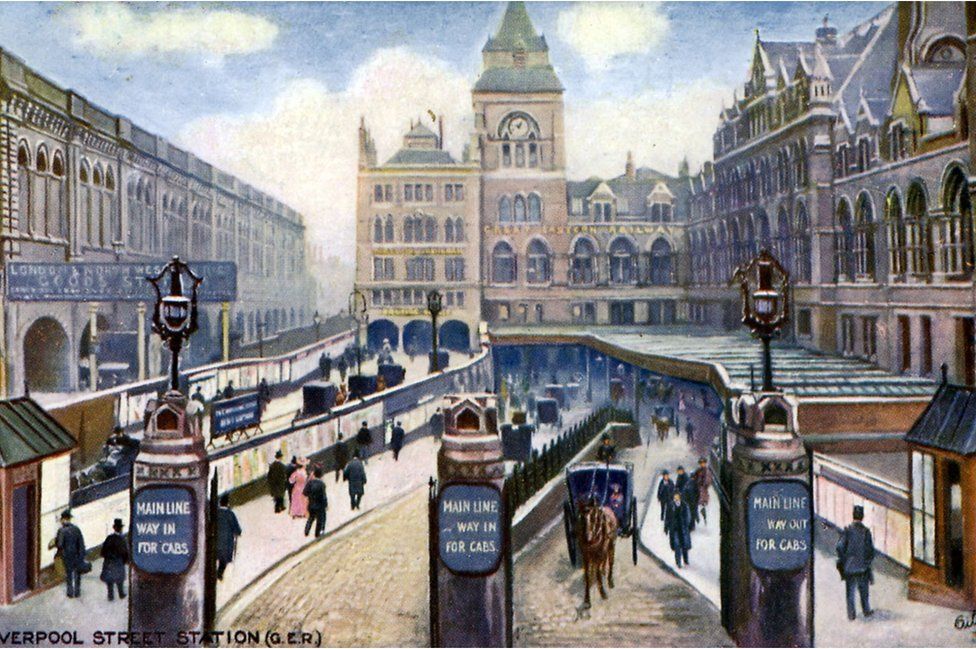 An illustration of Liverpool Street Station entrance