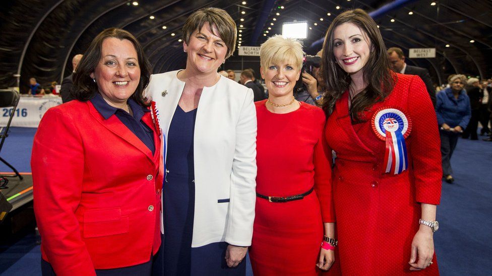 Paula Bradley, Arlene Foster, Joanne Bunting and Emma Little Pengelly of the DUP at the Belfast count centre