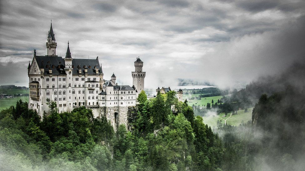 Neuschwanstein Castle surrounded by mist