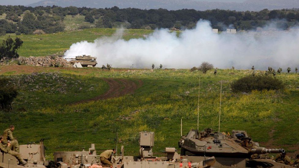 An Israeli military drill in the Golan Heights