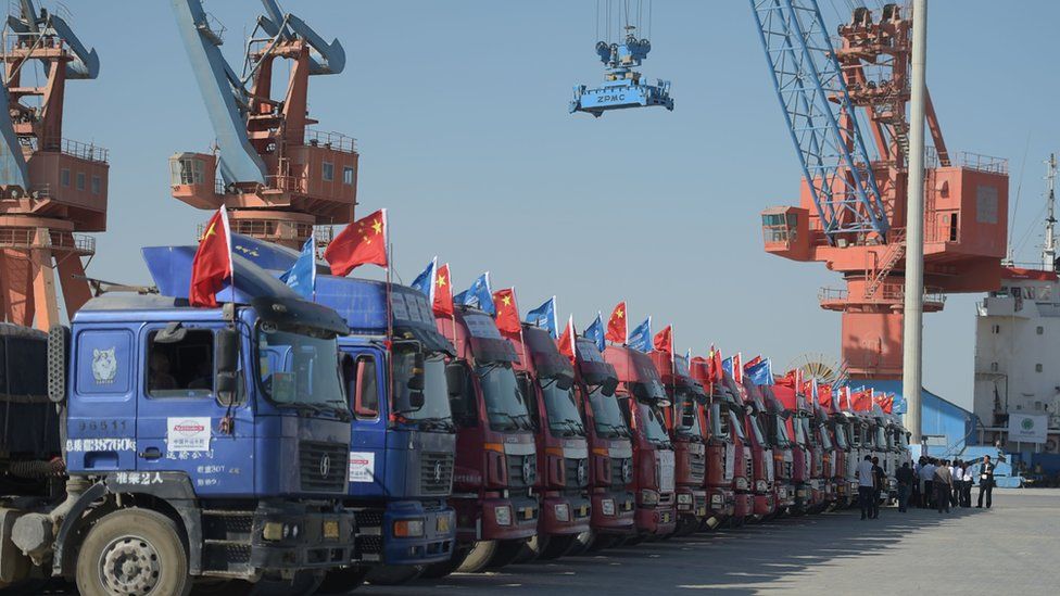 In this photograph taken on November 13, 2016, trucks are seen parked at the Gwadar port, some 700 kms west of Karachi, during the opening ceremony of a pilot trade programme between Pakistan and China.