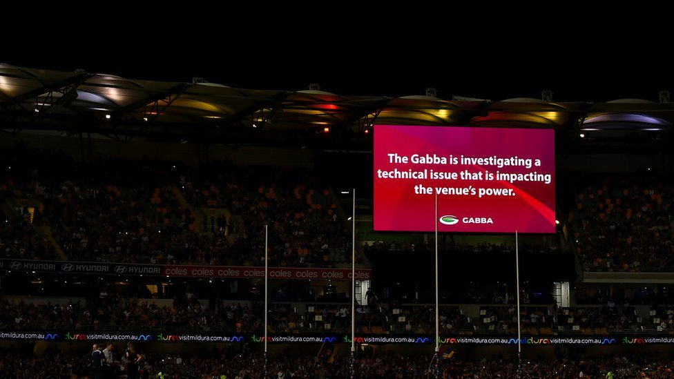 The disruption affected the Australian Football League match between Brisbane Lions and Melbourne Demons at The Gabba