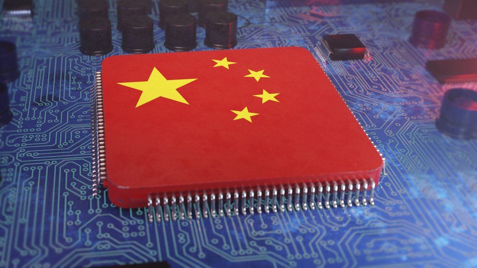 China flag superimposed on microchip.