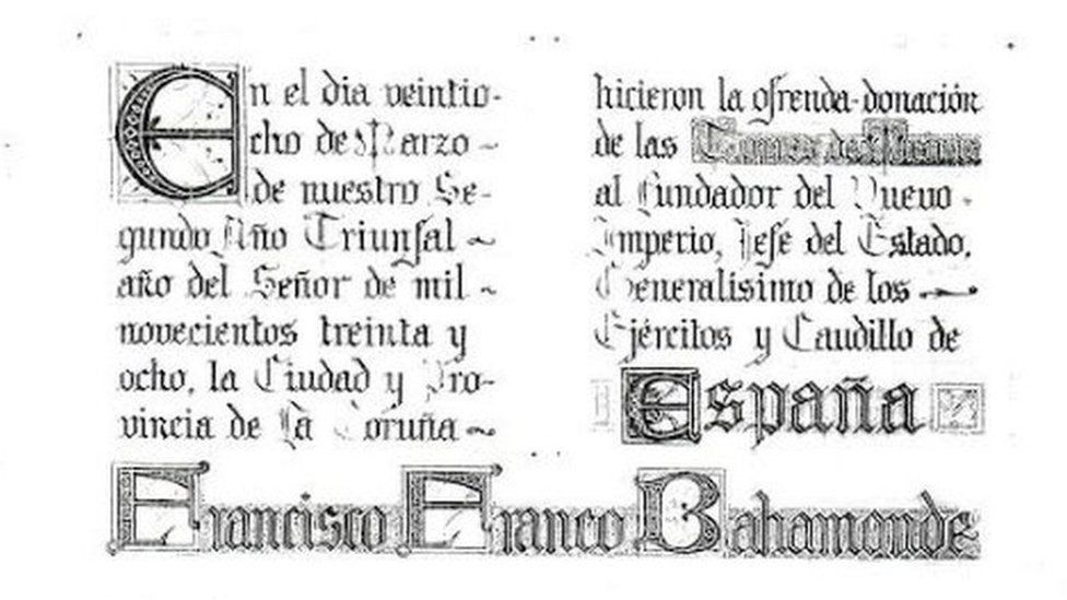 Parchment shows the donation of the palace to Franco