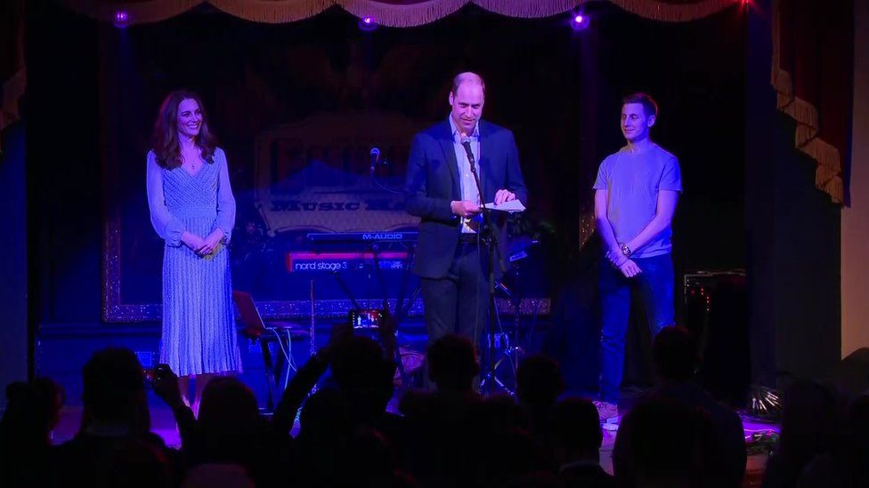 Prince William and Catherine on stage at the Empire bar in Belfast
