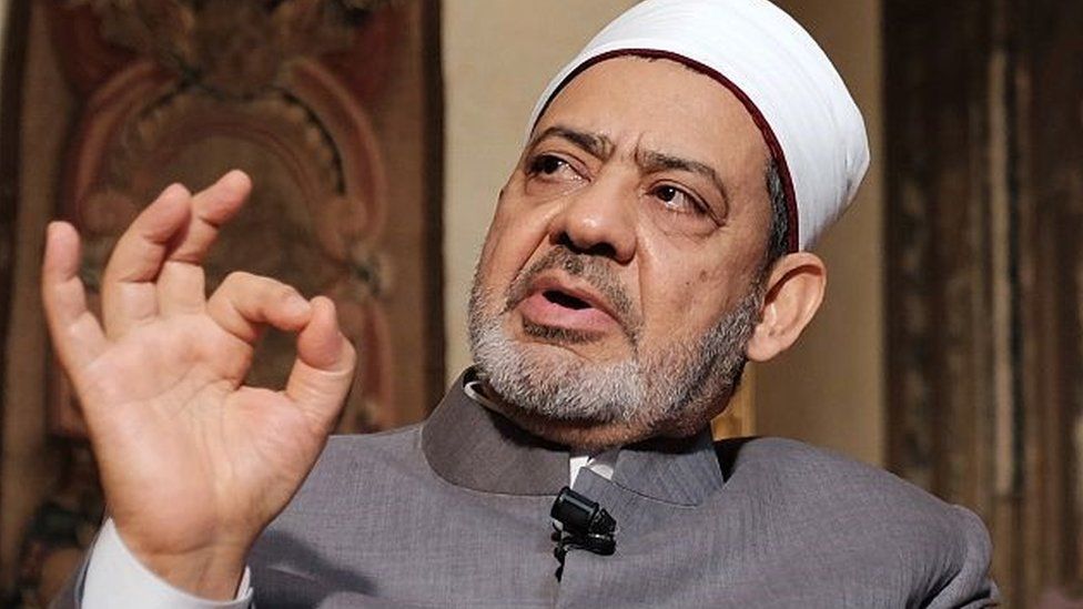 Egyptian grand Imam of al-Azhar, Sheikh Ahmed el-Tayeb speaks during an interview with a journalist of the Agence France Presse (AFP) on June 9, 2015 in Florence