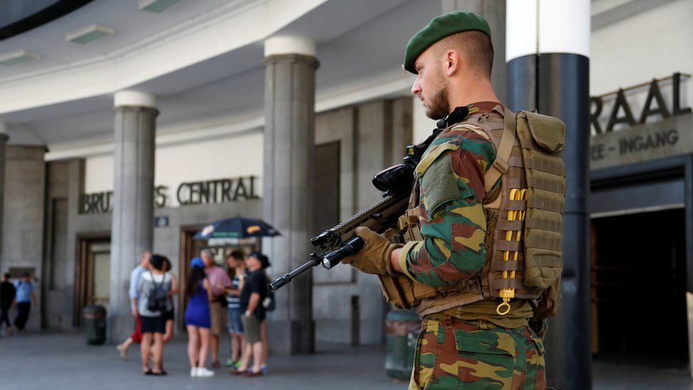 Security was tight around Brussels Central Station on Wednesday
