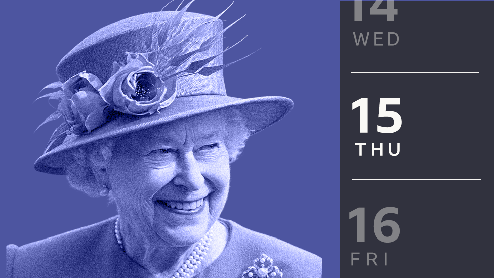 An image of the Queen next to a calendar showing the day's date