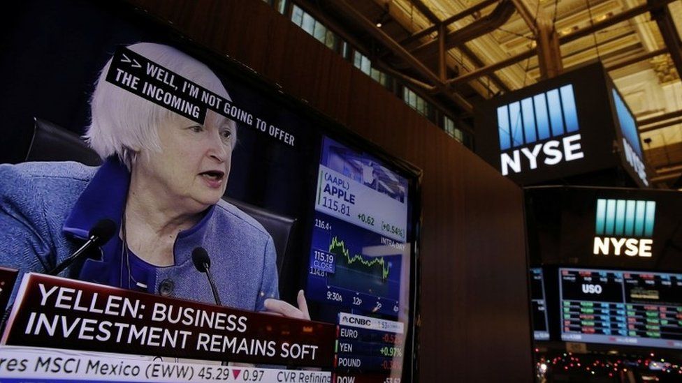 Janet Yellen on screen at NYSE