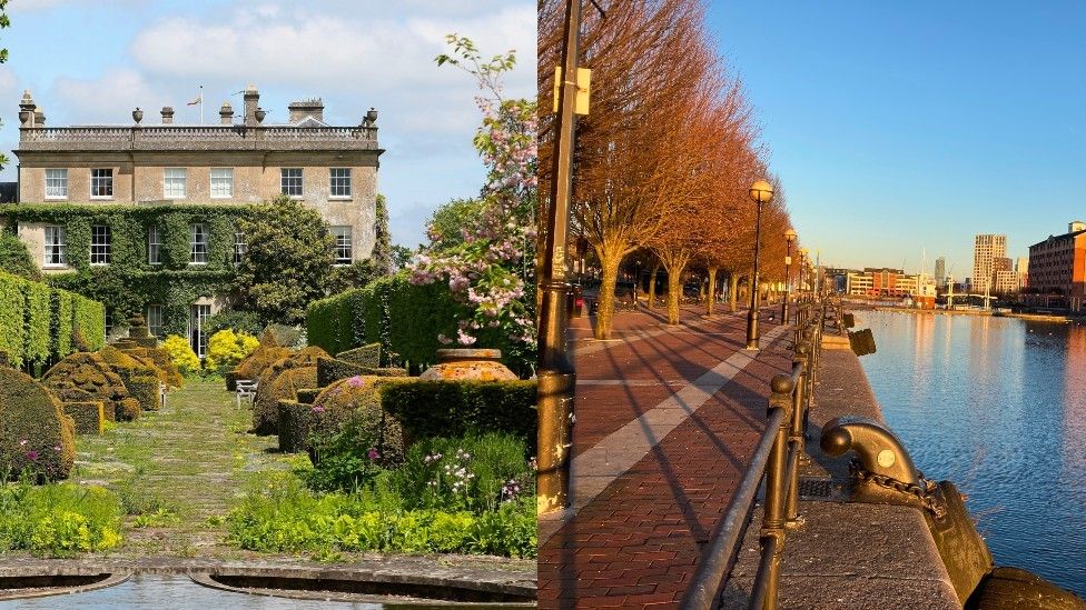 A collage image showing Highgrove House and Salford