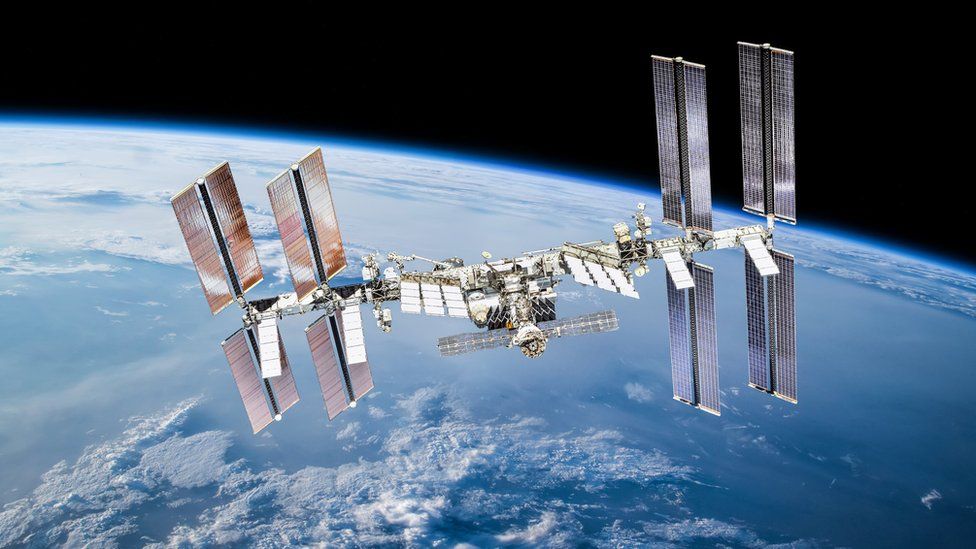 ISS station on orbit of planet earth