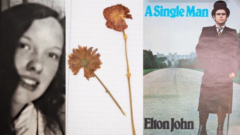 Deborah Williams, flowers and Elton John record cover