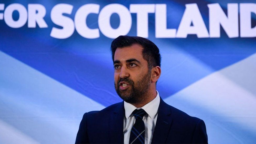 Scottish National Party (SNP), Humza Yousaf speaks following the SNP Leadership election result announcement at Murrayfield Stadium in Edinburgh on March 27, 2023.