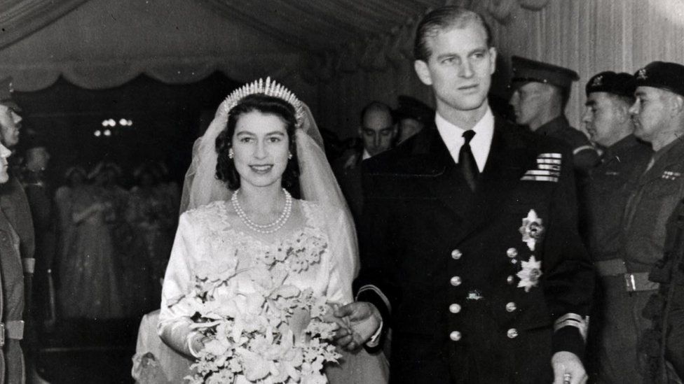 Princess Elizabeth and Prince Philip of Greece and Denmark on their wedding day