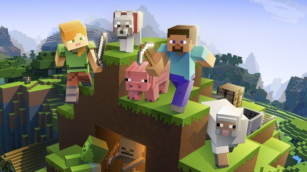 The Minecraft character Steve alongside some animals