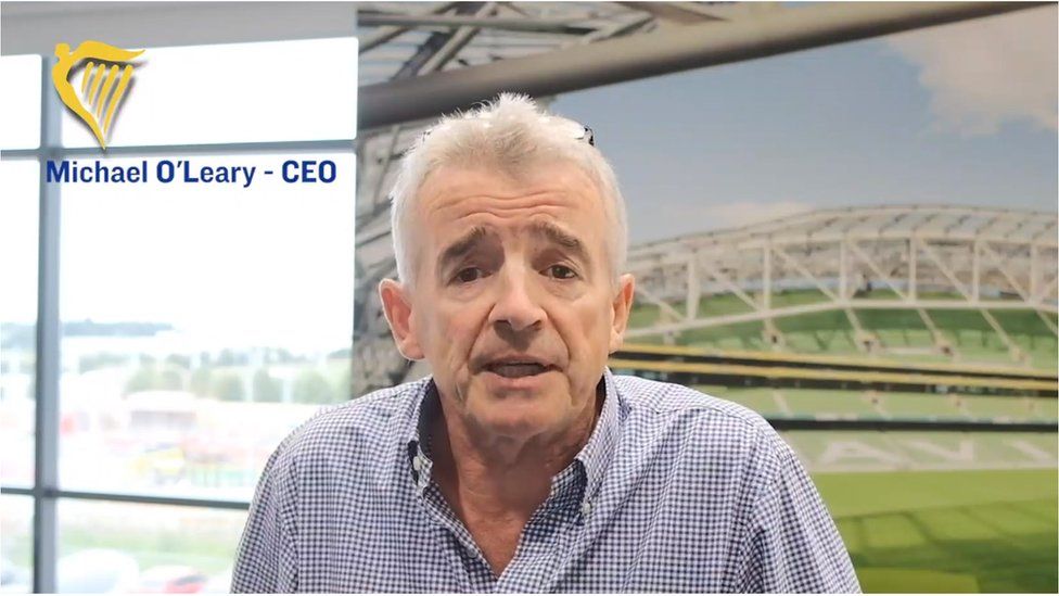 Ryanair boss Michael O'Leary speaks in a video to staff