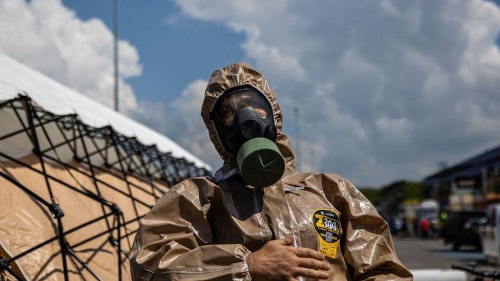 Ukrainian officials this week staged an exercise in case of possible nuclear disaster