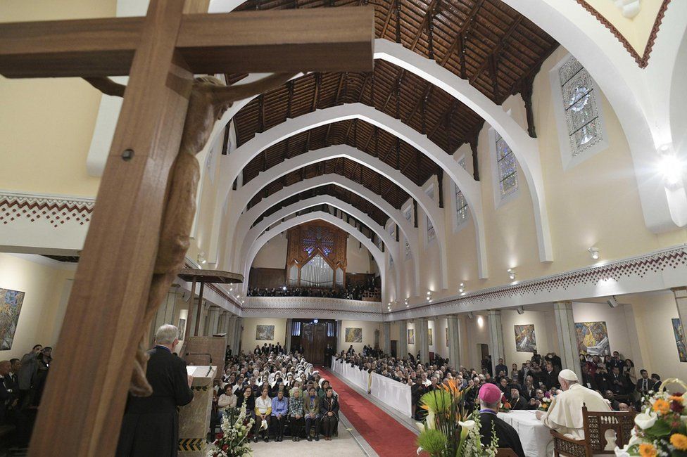 Pope Francis in Rabat's cathedral, Morocco, 31 March