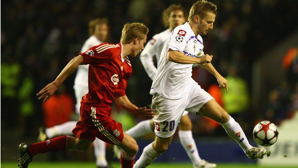 Stephen Darby playing for Liverpool in the Champions League