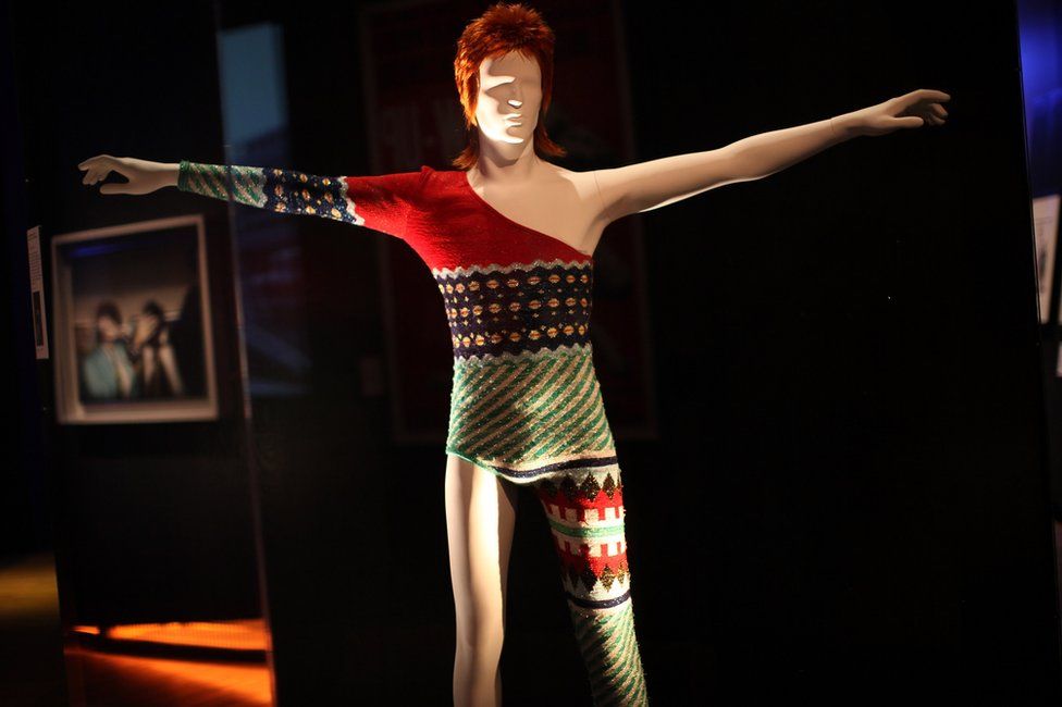 A costume designed by Japanese designer Kansai Yamamoto for David Bowie's Ziggy Stardust character is display at the Victoria and Albert museums' new major exhibition, 'British Design 1948-2012: Innovation In The Modern Age' on 28 March 2012 in London, England.