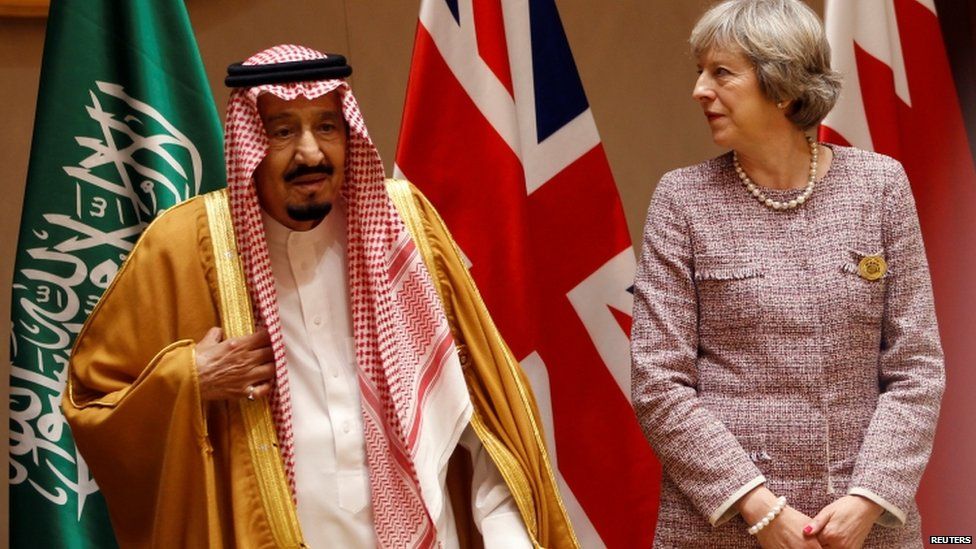 Theresa May meets Saudi Arabia's ruler King Salman bin Abulaziz Al-Saud during the recent Gulf Co-Operation Council summit in Bahrain