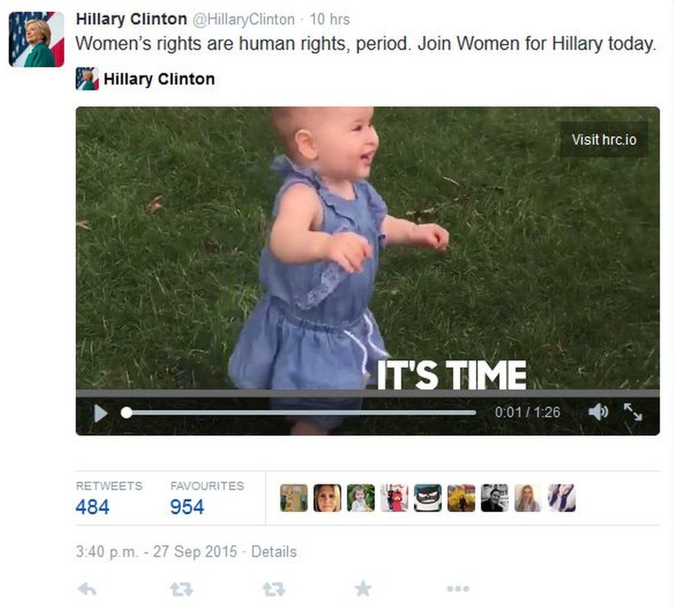 Tweet by Hillary Clinton on 27 September 2015 saying women's rights are human rights, period.