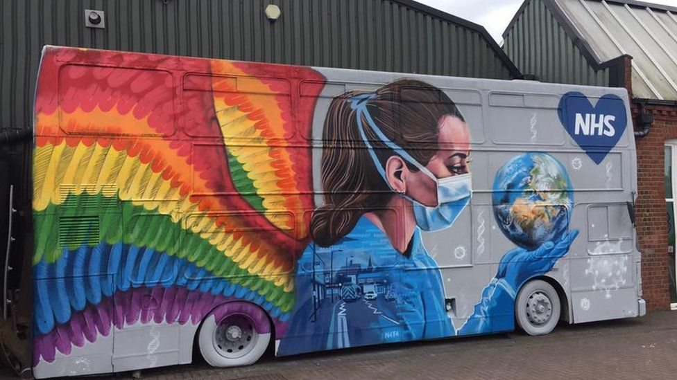 Street art on a double decker bus