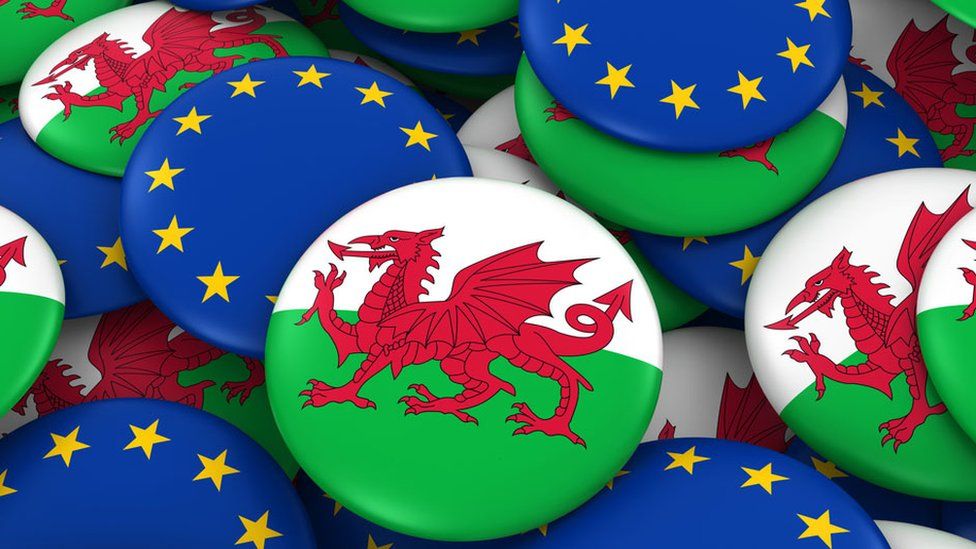 Wales and EU flags