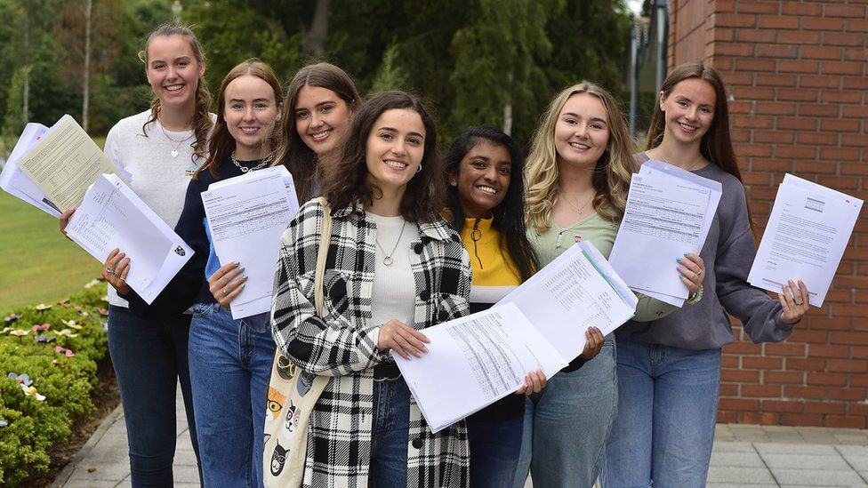 A group of students holding their results