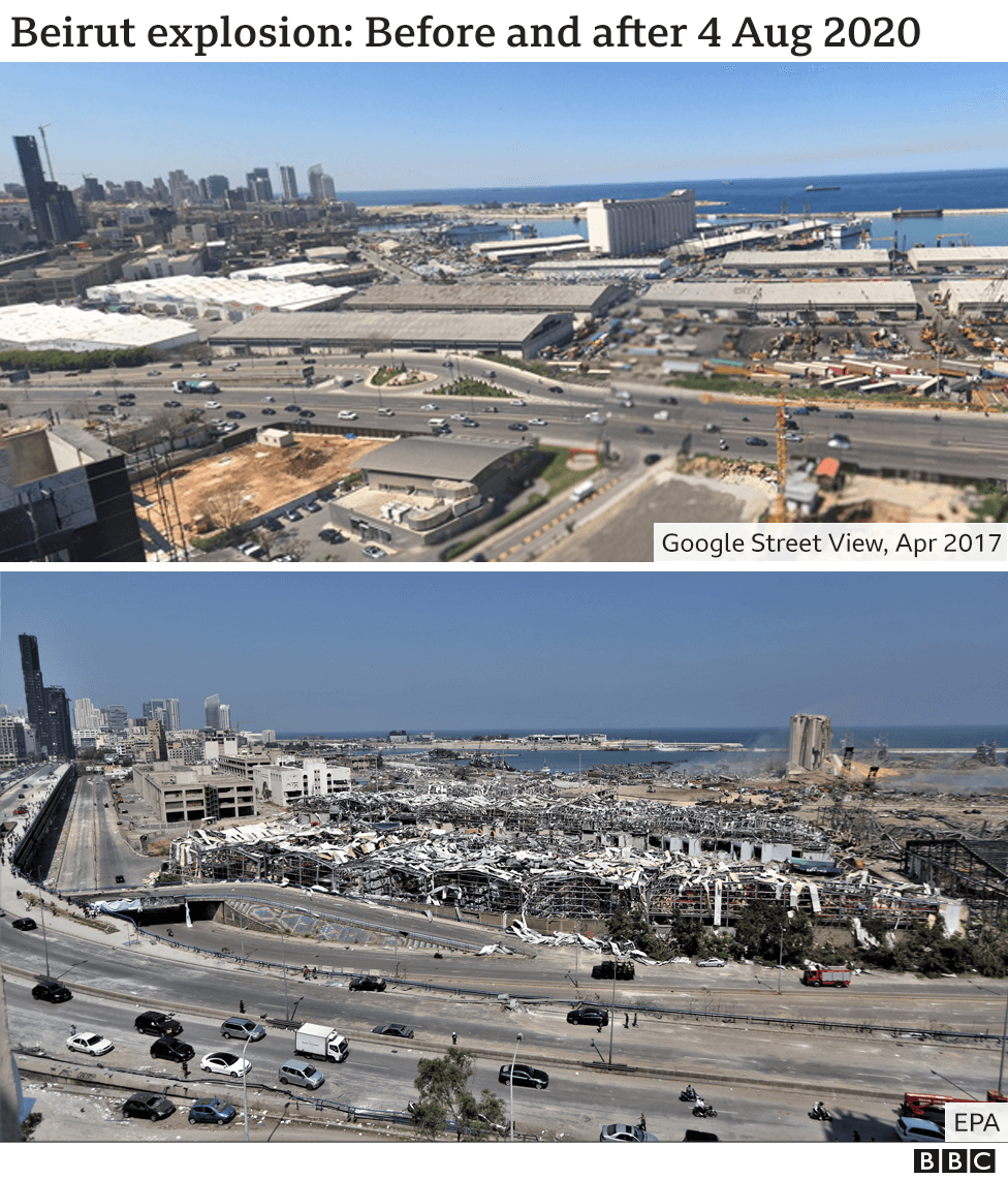 Images showing Beirut's port before and after explosion on 4 August 2020
