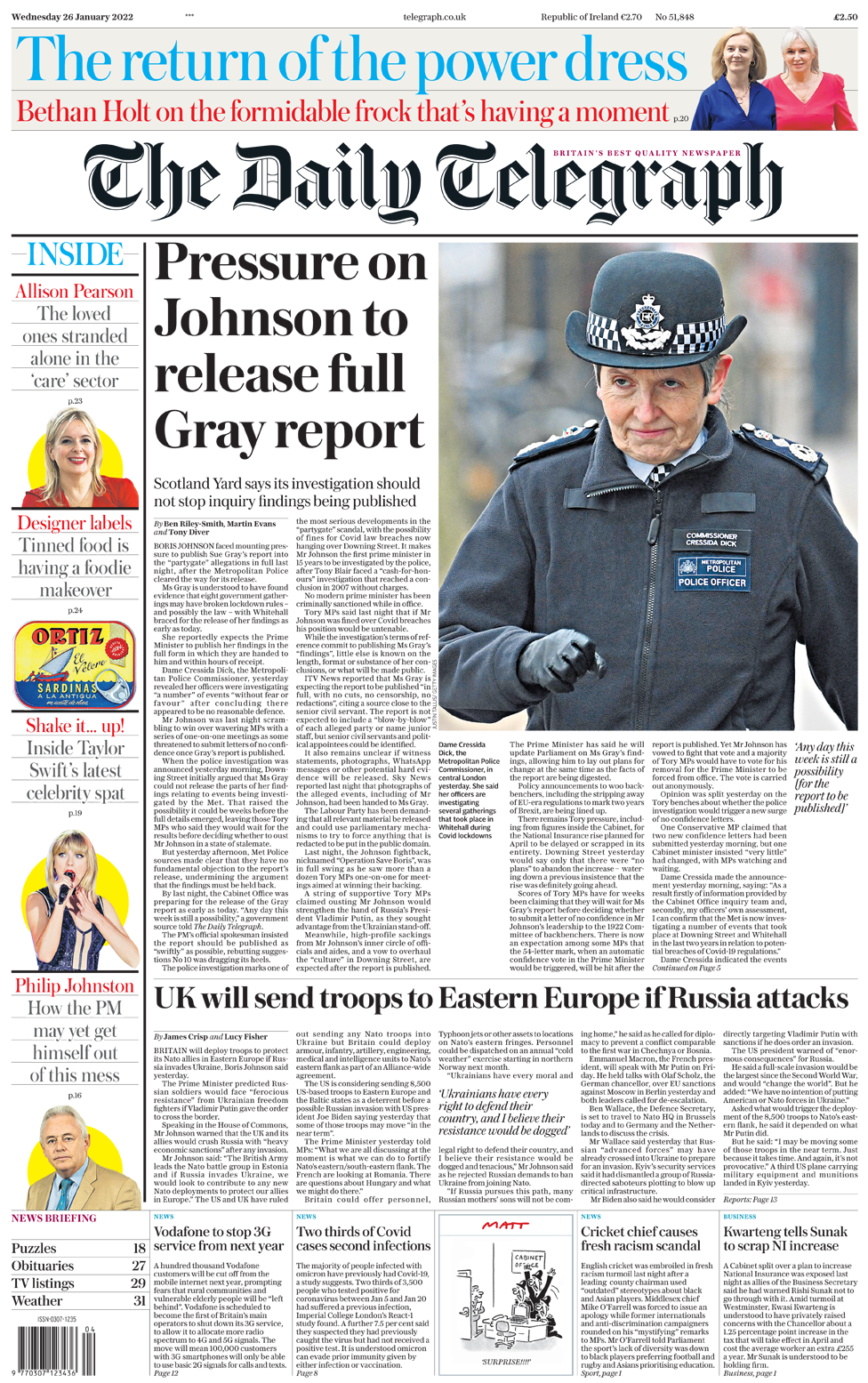 Front page of the Daily Telegraph