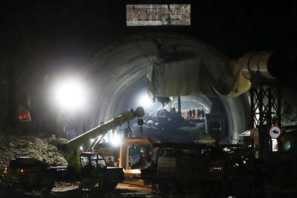 The rescue effort on Sunday outside the collapsed tunnel in India.Credit...Harish Tyagi/EPA, via Shutterstock