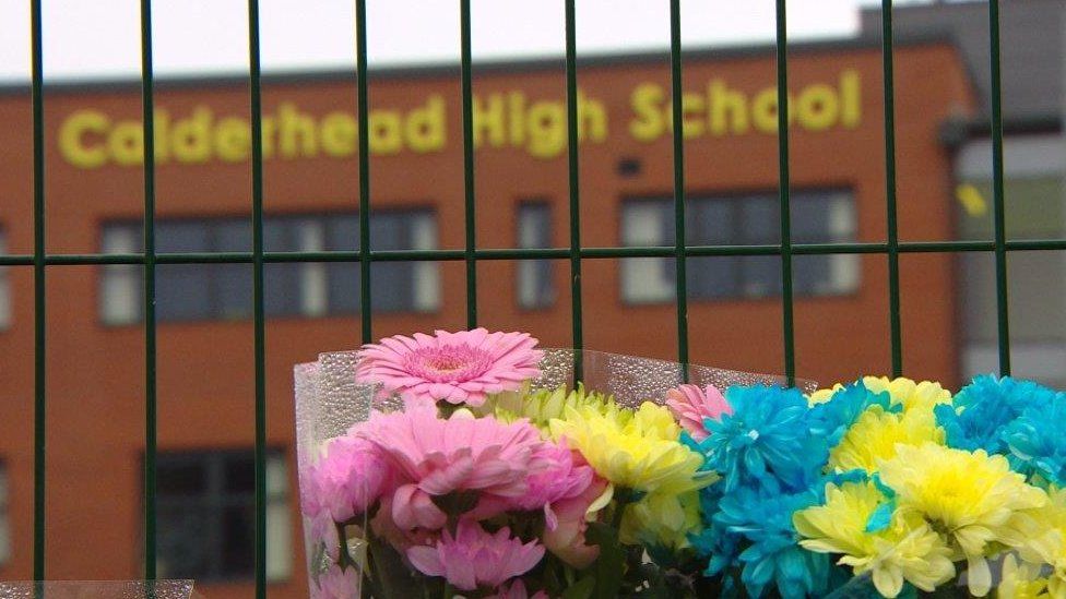 Flowers outside Calderhead High School