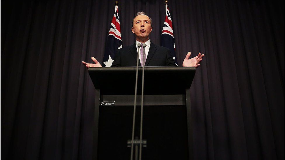 Peter Dutton, Australia's immigration minister, addresses the media