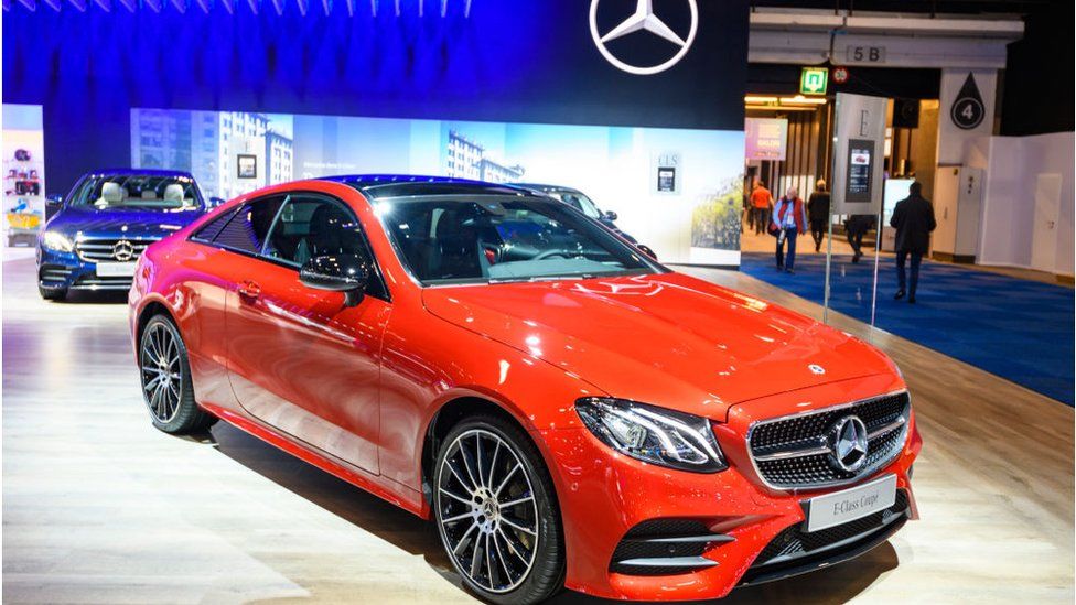Mercedes-Benz E-Class Coupe on display at Brussels Expo on January 9, 2020.