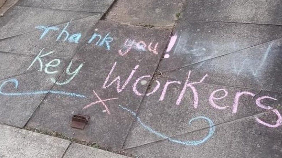Chalk thank you message on the pavement