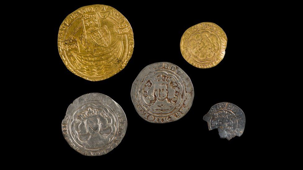 Five medieval coins