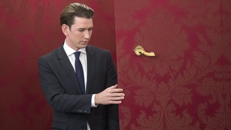 Austrian Foreign Minister and the leader of the Austrian Peoples Party (OeVP), Sebastian Kurz leaves the presidential office of the Hofburg Palace