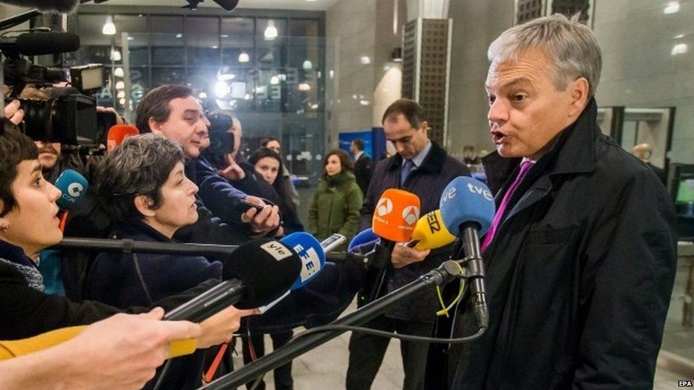 Belgian Foreign Minister Didier Reynders gives a statement at the end of an informal EU Foreign Affairs Council meeting in Brussels, 13 November