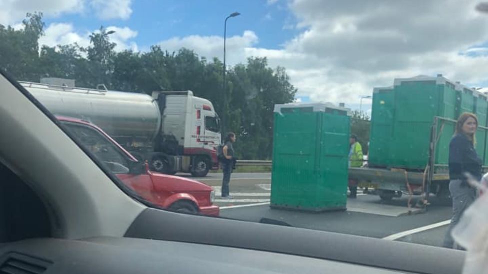 Portable toilet on motorway