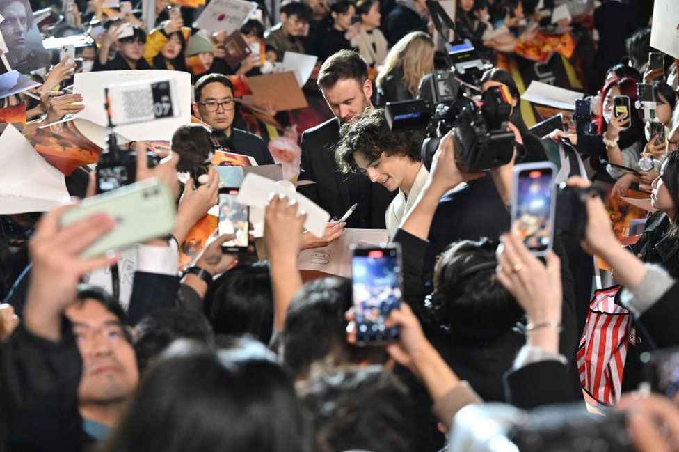 US-French actor Timothee Chalamet meets fans during a red carpet event for the film Dune: Part Two, in Seoul on February 22, 2024.