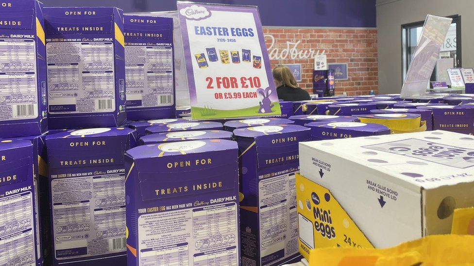 A display of eggs labelled as Easter eggs