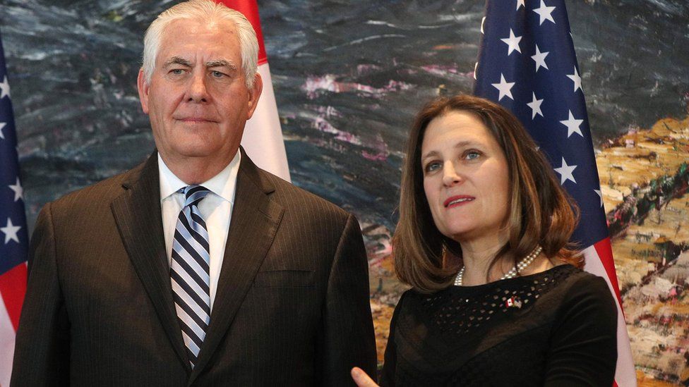 US Secretary of State Rex Tillerson and Canadian Foreign Affairs Minister Chrystia Freeland