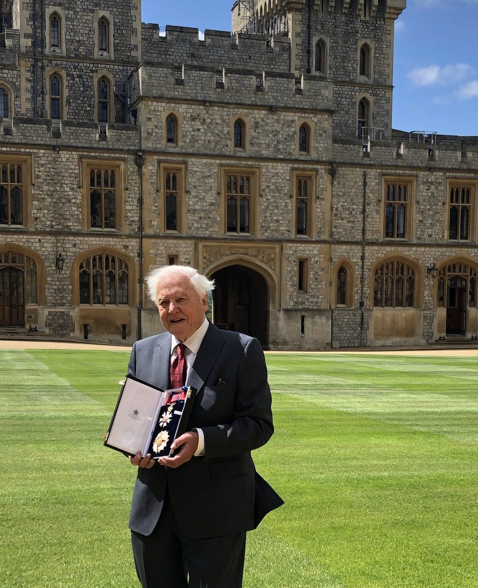 Sir David Attenborough poses outside Windsor Castle