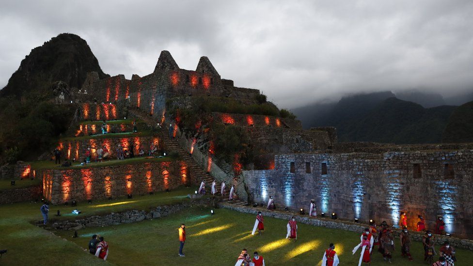 A ceremony held at the reopening of Machu Picchu
