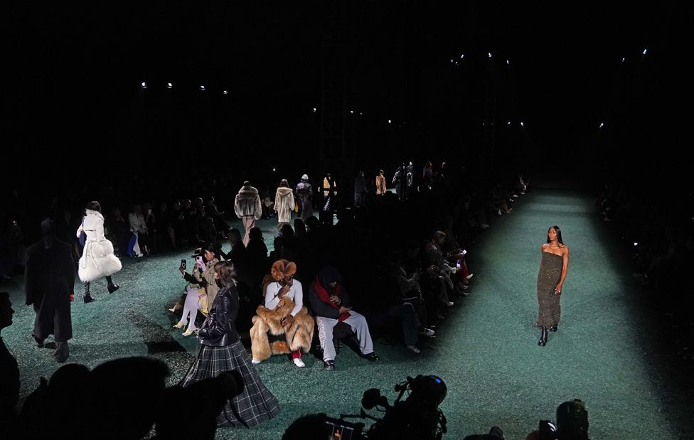 Models walk the runway at the Burberry show during London Fashion Week, 19 February 2024 in London, England.