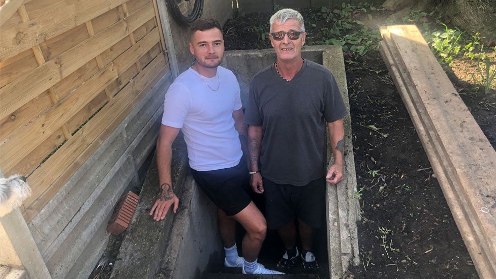 Jack and Will Barnes standing on steps of Wisbech bunker